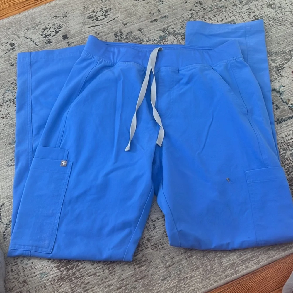 Figs Straight Leg Ciel Blue Cargo Pants Pull-On Elastic Waist Size Medium